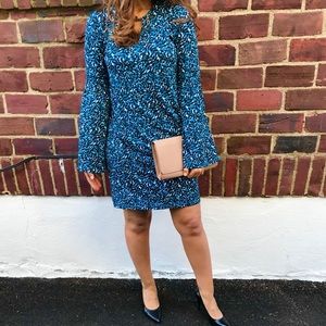 Michael Kors Long Sleeve Teal/ Black Dress